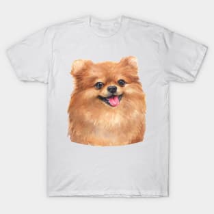 Red Pomeranian Watercolor Art T-Shirt